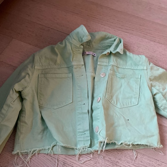 Zara light green frayed jacket and pants set - Picture 5 of 7